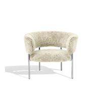 Font Armchair with Armrest Sheepskin Oyster/Polished Steel Frame