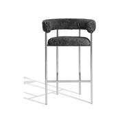 Font Bar Stool with Armrest 65 cm Sheepskin Grey/Polished Steel Frame