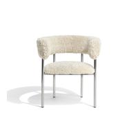 Font Spisebordsstol with Armrest Sheepskin Oyster/Polished Steel Frame