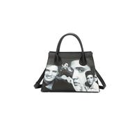 Fontanella Fashion Classic Elvis Printed Trapezium Top Handle Pu Leather Tote Bag In Jet Black Jet Black