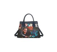 Fontanella Fashion Classic Elvis Printed Trapezium Top Handle Pu Leather Tote Bag In Navy Navy