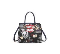Fontanella Fashion Elvis Newspaper Printed Rectangle Top Handle Pu Leather Shoulder Bag In Navy Navy