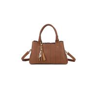 Fontanella Fashion Katze Striped Pu Leather Tote Shoulder Handbag With Kitten Charm In Brown Brown One Size