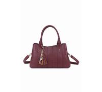 Fontanella Fashion Katze Striped Pu Leather Tote Shoulder Handbag With Kitten Charm In Burgundy Burgundy One Size