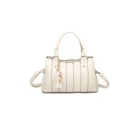 Fontanella Fashion Katze Striped Pu Leather Tote Shoulder Handbag With Kitten Charm In Cream Cream One Size