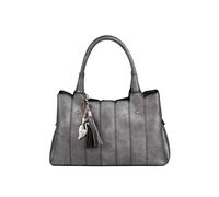 Fontanella Fashion Katze Striped Pu Leather Tote Shoulder Handbag With Kitten Charm In Metallic Silver Metallic Silver One Size