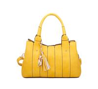 Fontanella Fashion Katze Striped Pu Leather Tote Shoulder Handbag With Kitten Charm In Mustard Mustard One Size