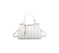 Fontanella Fashion Katze Striped Pu Leather Tote Shoulder Handbag With Kitten Charm In White White One Size