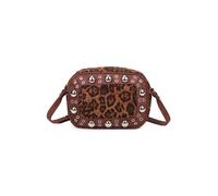 Fontanella Fashion Leopard Patterned Luxe Soft Suede Leather Crossbody Bag In Dark Brown Dark Brown One Size