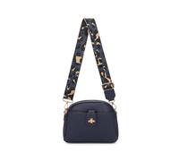 Fontanella Fashion Monarch Bee Badge Pu Multi-Pocket Leather Crossbody Bag With Leopard Canvas Strap In Navy Navy One Size