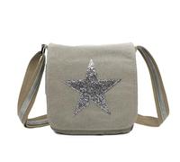 Fontanella Fashion New Women Flap Shiny Glitter Star Canvas Shoulder Bag Messenger Handbag Crossbody Bag-ASH GREY