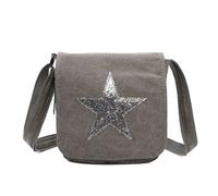Fontanella Fashion New Women Flap Shiny Glitter Star Canvas Shoulder Bag Messenger Handbag Crossbody Bag-GREY