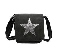 Fontanella Fashion New Women Flap Shiny Glitter Star Canvas Shoulder Bag Messenger Handbag Crossbody Bag-BLACK