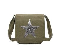 Fontanella Fashion New Women Flap Shiny Glitter Star Canvas Shoulder Bag Messenger Handbag Crossbody Bag-OLIVE