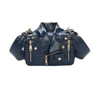 Fontanella Fashion Quilted Croc Pattern Leather Jacket Design Patent Leather Lighweight Multipockets Handbag Shoulder Bag - NAVY
