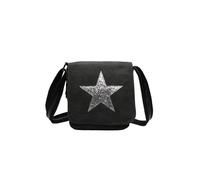 Fontanella Fashion Star Flap Tassel Triple Zip Canvas Crossbody Messenger Bag In Black Black