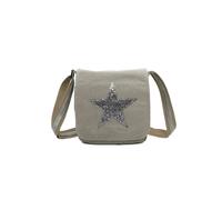 Fontanella Fashion Star Flap Tassel Triple Zip Canvas Crossbody Messenger Bag In Light Grey Light Grey