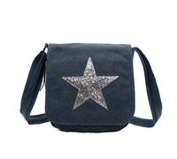 Fontanella Fashion Star Flap Tassel Triple Zip Canvas Crossbody Messenger Bag In Navy Navy
