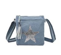 Fontanella Fashion Women Double Compartments Shiny Glitter Star Canvas Small Shoulder Messenger Handbag Crossbody Bag-QUAY BLUE