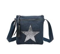 Fontanella Fashion Women Double Compartments Shiny Glitter Star Canvas Small Shoulder Messenger Handbag Crossbody Bag-OXFORD BLUE