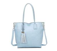 Fontanella Fashion Women Tassel Charm Large Handle PULeather Handbag Ladies Casual Practical Shoulder Bag-BLUE