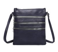Fontanella Fashion Womens 5 Zipped Pockets Lightweight PU Leather Messenger Sling Handbag Shoulder Crossbody Bag - NAVY