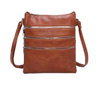 Fontanella Fashion Womens 5 Zipped Pockets Lightweight PU Leather Messenger Sling Handbag Shoulder Crossbody Bag - BROWN