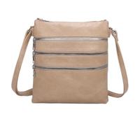 Fontanella Fashion Womens 5 Zipped Pockets Lightweight PU Leather Messenger Sling Handbag Shoulder Crossbody Bag - ALMOND