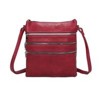 Fontanella Fashion Womens 5 Zipped Pockets Lightweight PU Leather Messenger Sling Handbag Shoulder Crossbody Bag - BURGUNDY