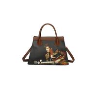 Fontanella Fashion Women's Classic Elvis Printed Trapezium Top Handle PU Leather Tote Bag in Brown Fontanella Fashion Brown