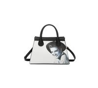 Fontanella Fashion Women's Classic Elvis Printed Trapezium Top Handle PU Leather Tote Bag in Cool White Fontanella Fashion Cool White