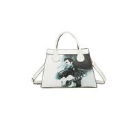 Fontanella Fashion Women's Classic Elvis Printed Trapezium Top Handle PU Leather Tote Bag in White
