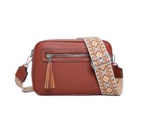 Fontanella Fashion Women's Double Zip Compartment Tassel Charm Lightweight Messenger Handbag Shoulder Crossbody Bag - BROWN