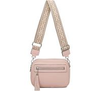 Fontanella Fashion Women's Double Zip Compartment Tassel Charm Lightweight Messenger Handbag Shoulder Crossbody Bag - PALE PINK