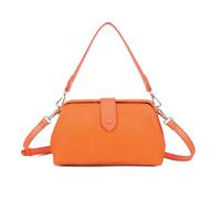 Fontanella Fashion Women's Elegant Minimalist Retro Style Textured Faux Leather Top Handle Crossbody Frame Handbag (Tangelo)