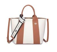 Fontanella Fashion Women's Elegant Structured Crossbody Tote Bag Decorative Band Accessory Top Handle Spacious Everyday Purse (Off-White/Brown)