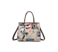 Fontanella Fashion Women's Elvis Newspaper Printed Rectangle Top Handle PU Leather Shoulder Bag in Brown Fontanella Fashion Brown One Size