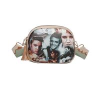 Fontanella Fashion Women's Elvis Presley Crossbody Bag King Rock And Roll Fashion Sling Purse Wide Adjustable Strap Tassel Zipper Closure (E1-Gold)