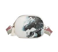 Fontanella Fashion Women's Elvis Presley Crossbody Bag King Rock And Roll Fashion Sling Purse Wide Adjustable Strap Tassel Zipper Closure (E2-White)