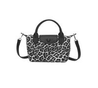 Fontanella Fashion Women's Faux Leather Mini Crossbody Handbag Leopard Print Top Handle Satchel Purse Adjustable Strap Snap Zipper Closure (Black)