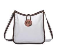 Fontanella Fashion Women's Front Button Loop Accent Floral Lining Leather Messenger Crossbody Bag (Silver)