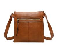 Fontanella Fashion Women's Front Zip Tassel Double Compartment PU Leather Simple Handbag Girl School Shoulder Handbag Crossbody Bag-BROWN