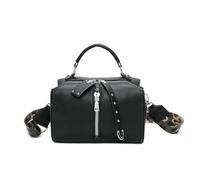 Fontanella Fashion Women's Multi Zipper Trendy Handbag Wide Strap Shopper PU Leather Shoulder Crossbody Bag -BLACK