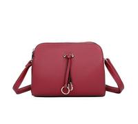 Fontanella Fashion Women's PU Leather Handbag Double Ring Tassle Shopper Triple Compartment Lightweight Shoulder Crossbody Bag - BURGUNDY
