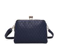 Fontanella Fashion Womens Quilted PU Leather Triple Compartments Multi-pockets Practical Small Shoulder Handbag Crossbody Bag - NAVY