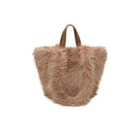 Fontanella Fashion Women's Reversible Faux Fur Slouchy Winter Tote Shoulder Handbag Leopard Print Sparkle Shimmer Top Handle Purse (Brown)