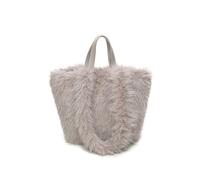 Fontanella Fashion Women's Reversible Faux Fur Slouchy Winter Tote Shoulder Handbag Leopard Print Sparkle Shimmer Top Handle Purse (Light Grey)