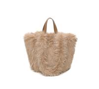 Fontanella Fashion Women's Reversible Faux Fur Slouchy Winter Tote Shoulder Handbag Leopard Print Sparkle Shimmer Top Handle Purse (Almond)