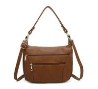 Fontanella Fashion Womens Small PU Leather Double Zip Front Zipper Handbag Crossbody Shoulder Bag1-Brown