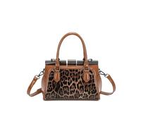 Fontanella Fashion Women's Statement Leopard Print Crossbody Shoulder Handbag Top Handle Structured Satchel Patent Leather Purse (Brown)